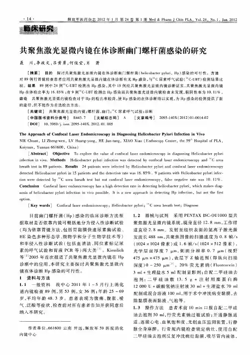 共聚焦激光显微内镜在体诊断幽门螺杆菌感染的研究