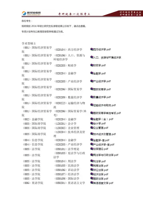 2016年对外经济贸易大学硕士研究生拟录取结果公示—新祥旭考研辅导
