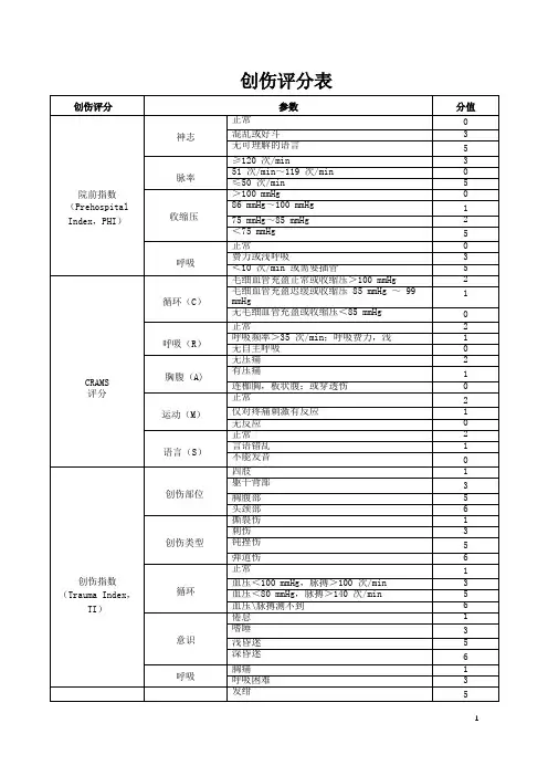 创伤评分表