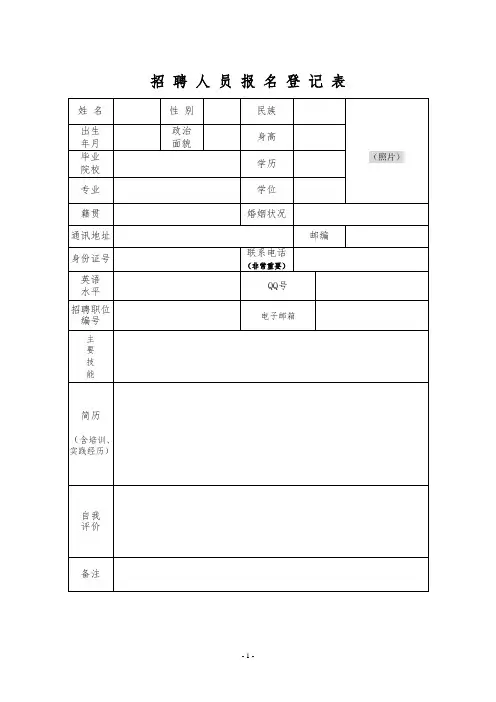招聘人员报名登记表
