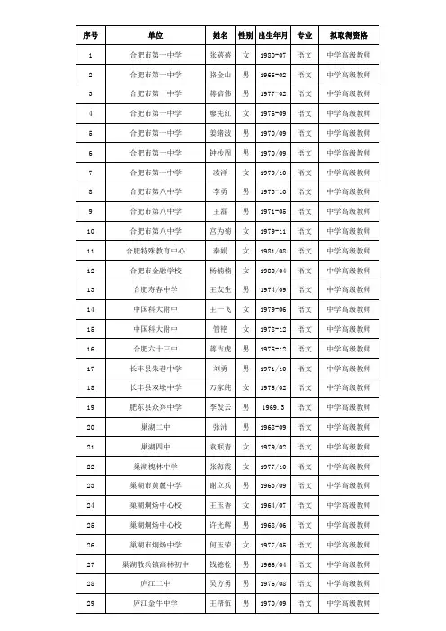 2013合肥市中小学教师职称通过名单公示