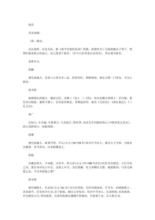 崔姓的历史起源、来源