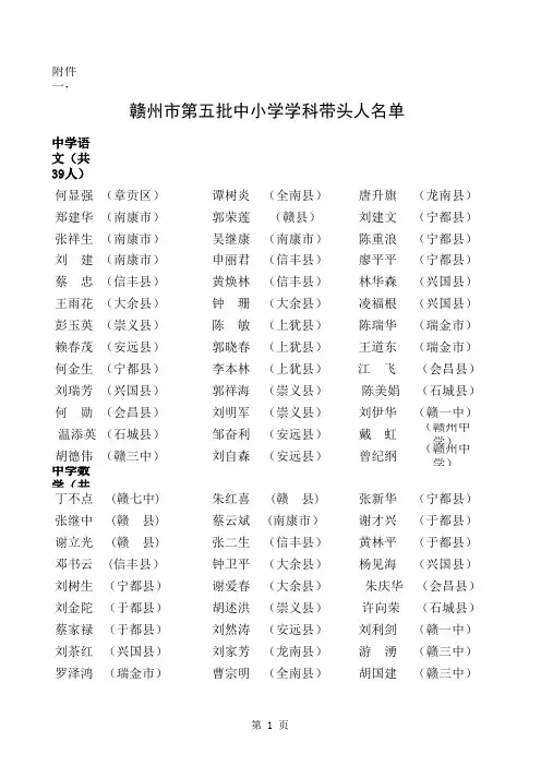 赣州市第五批中小学学科带头人赣州及骨干教师名单1