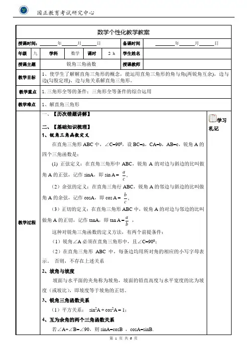 锐角三角函数复习教案
