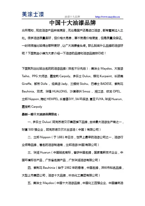 中国十大油漆品牌