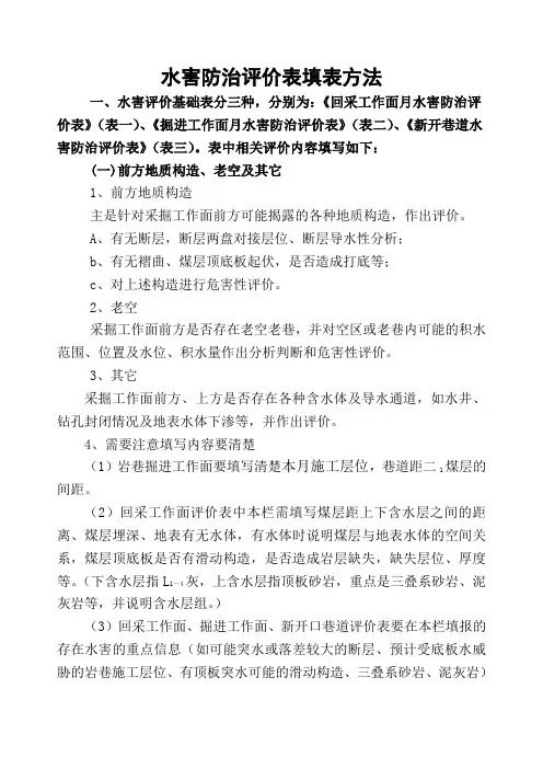 水害评价表填报说明