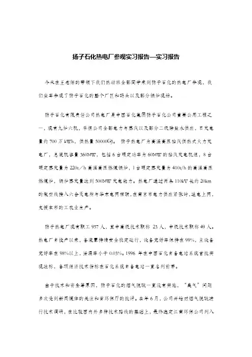 扬子石化热电厂参观实习报告—实习报告.doc
