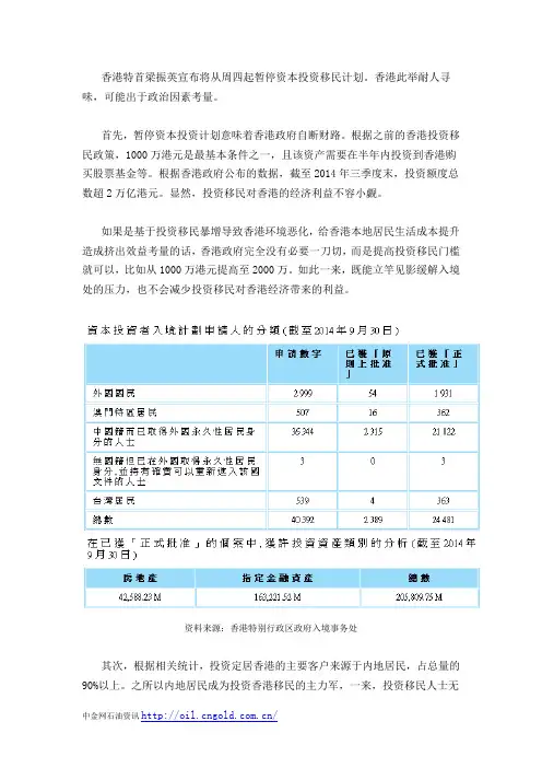 香港突然暂停投资移民