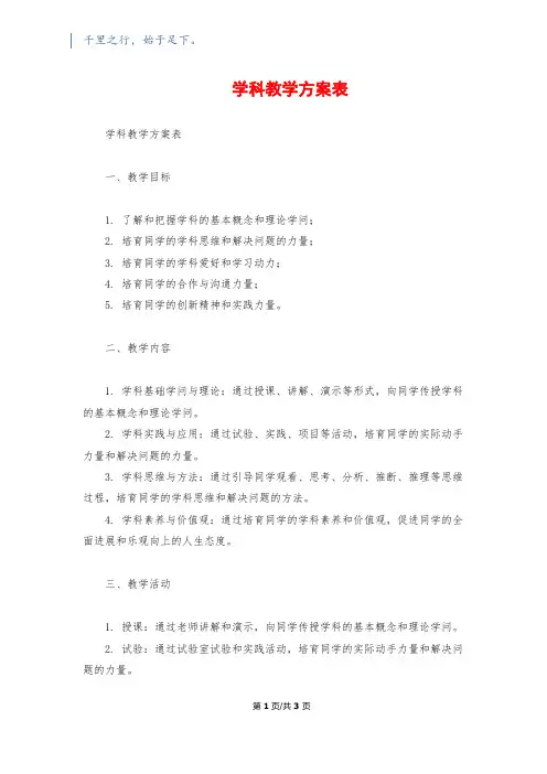 学科教学计划表