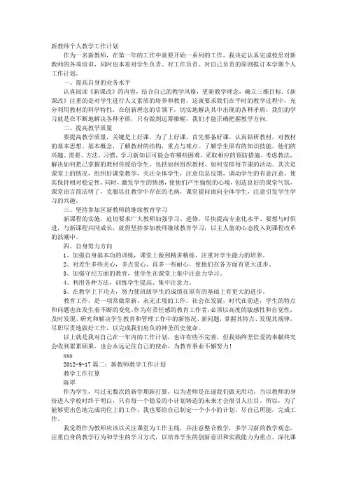 新教师工作计划