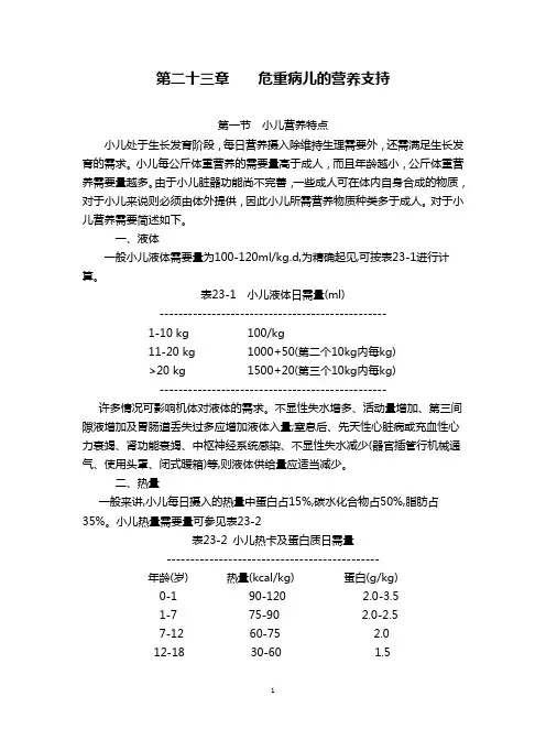 危重病儿的营养支持