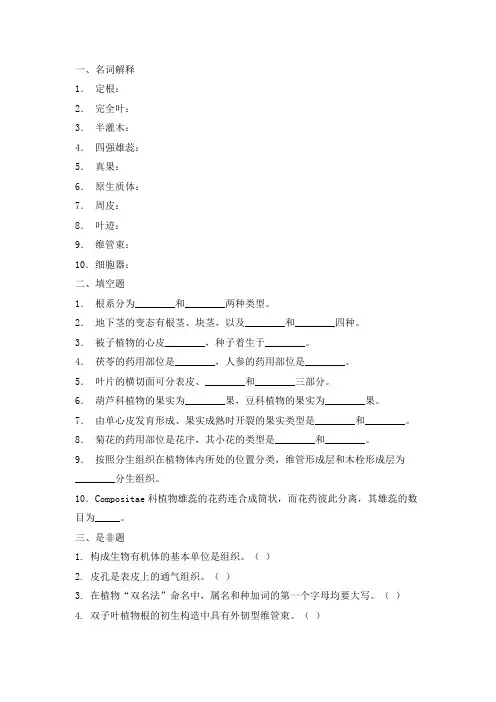 药用植物习题集