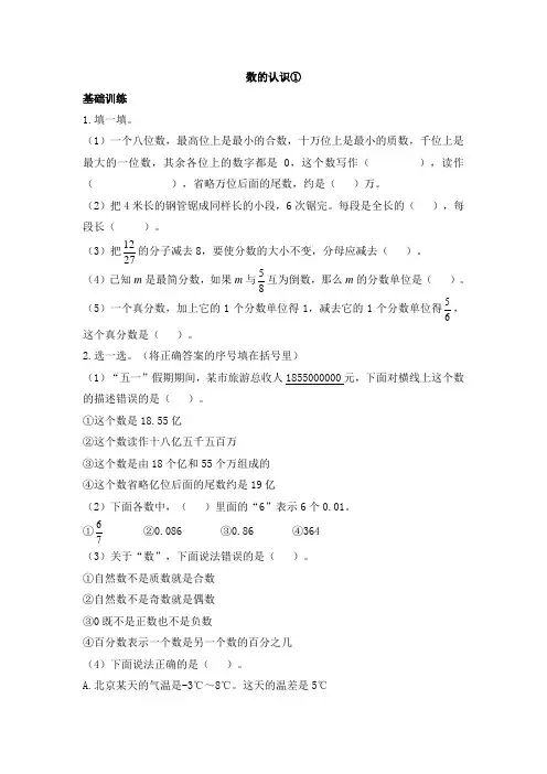 人教版小学六年级下册数学《数的认识》检测题
