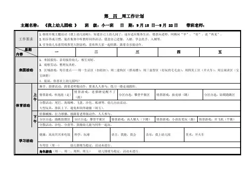 小班我上幼儿园啦周计划