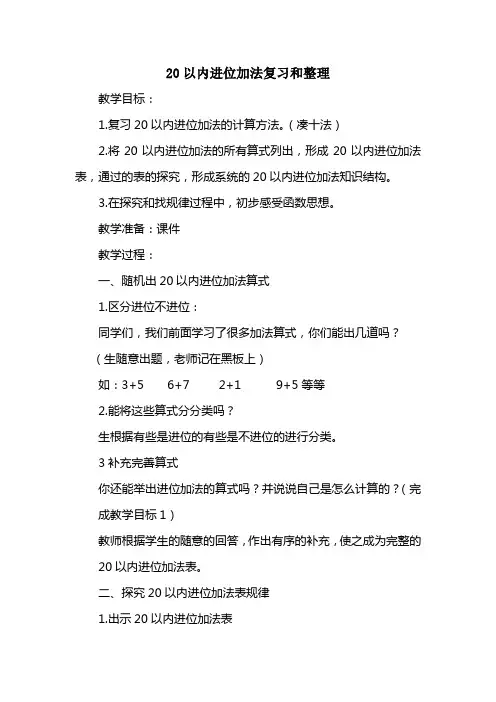 20以内进位加法复习和整理