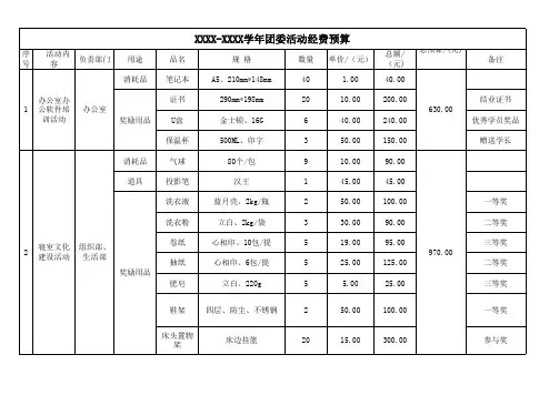 团委活动经费预算模板