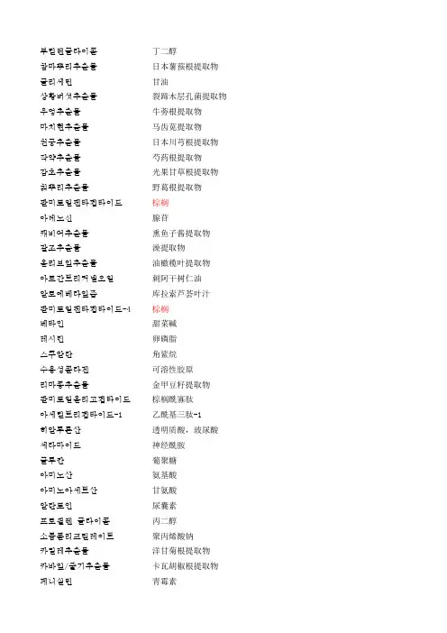 化妆品成分 中 韩 英 对照表