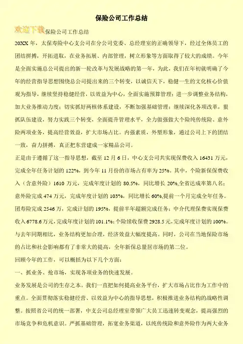 保险公司工作总结