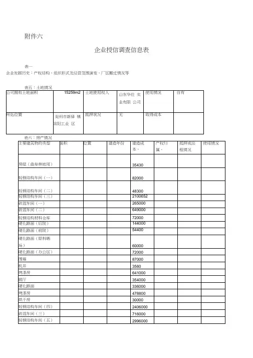 企业授信调查信息表概要