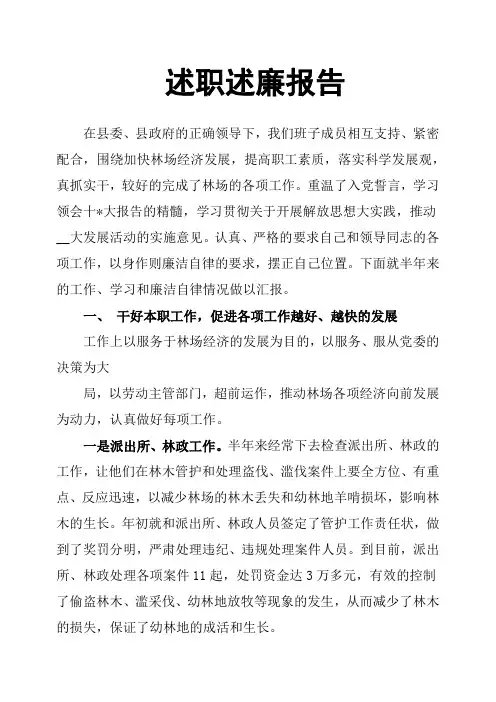 述职述廉报告 2