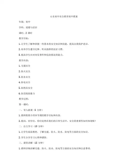 山东初中安全教育初中教案