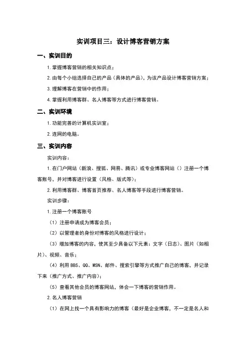 网络营销实训博客营销方案