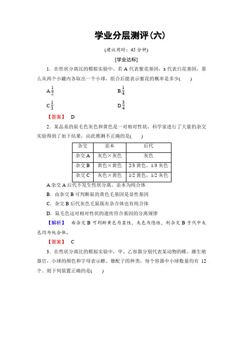 2016-2017学年(中图版)高中生物必修二学业分层测评6第2单元 第1章 第2节 分离规律试验