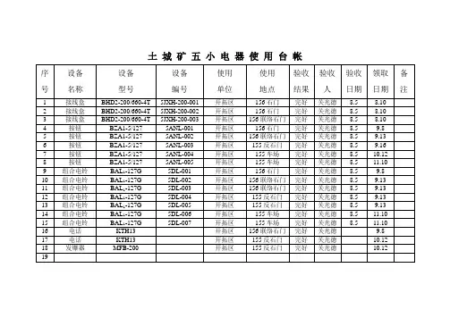 土 城 矿 五 小 电 器 使 用 台 帐