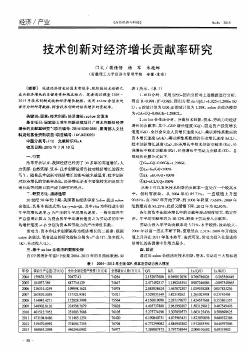 技术创新对经济增长贡献率研究