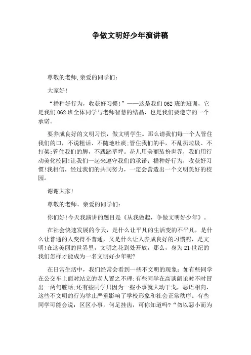 争做文明好少年演讲稿