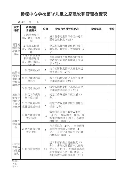 留守儿童之家检查表