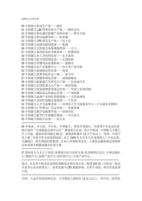 深圳大公司名单