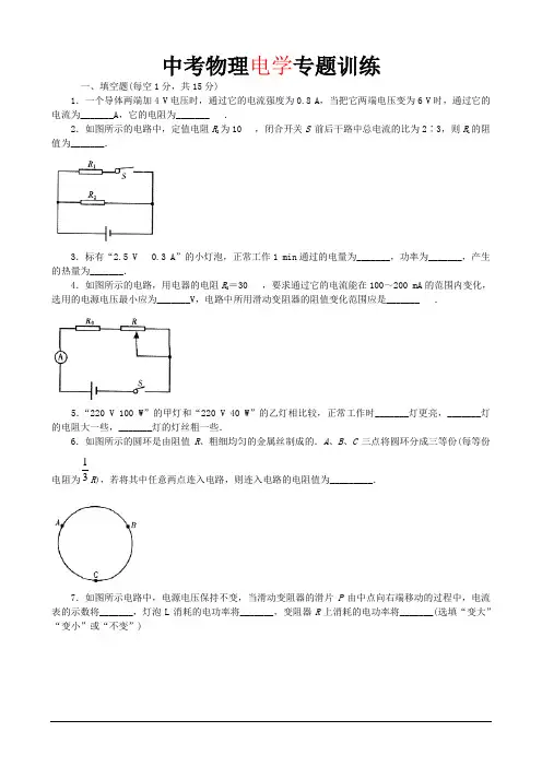 2016中考物理电学专题训练(含答案)