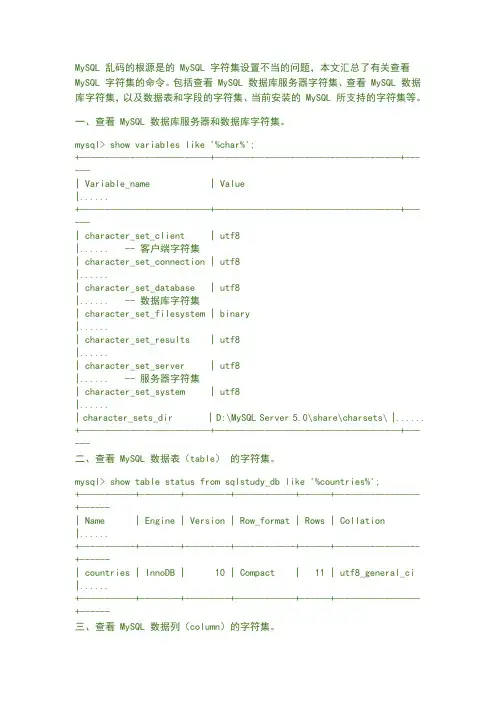 mysql查看字符集