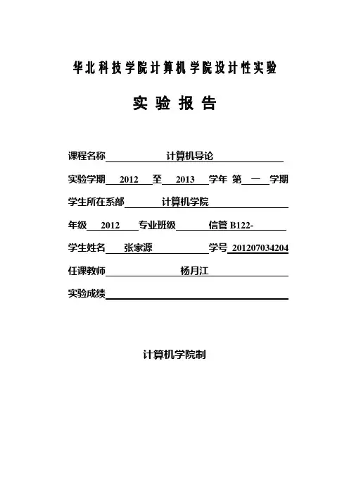 《计算机导论》设计性实验报告