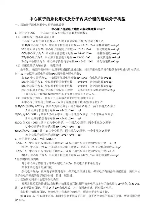 中心原子的杂化形式及分子内共价键的组成分子构型
