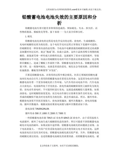 铅酸蓄电池电池失效的主要原因和分析