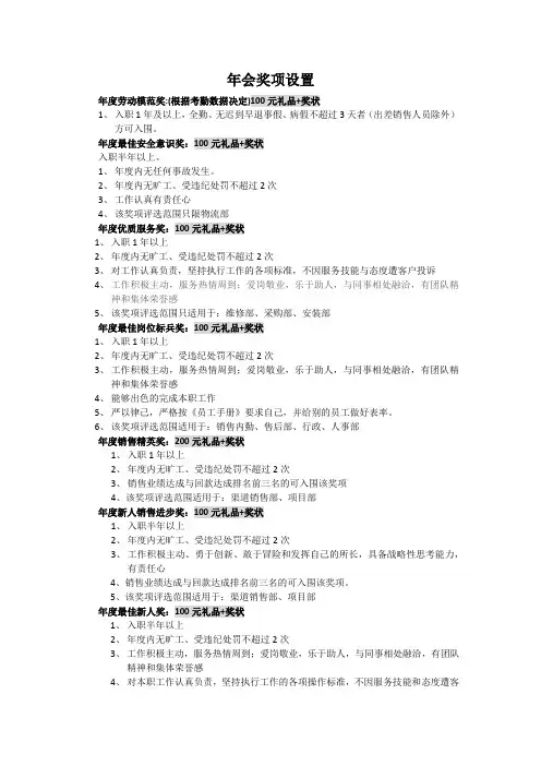 年会奖项设置