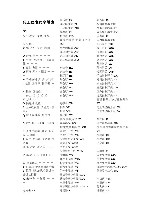 化工仪表的字母表示