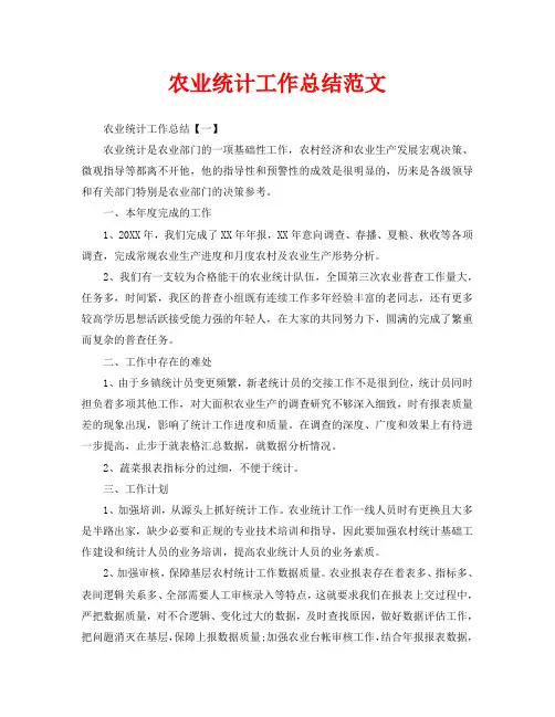 农业统计工作总结范文