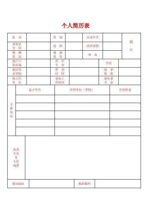 公司应聘简历表格