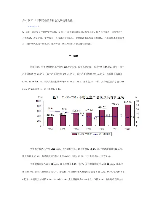 2012年舟山市国民经济和社会发展统计公报
