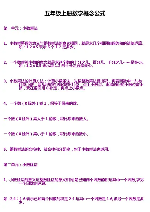 人教版五年级上册数学知识点集锦
