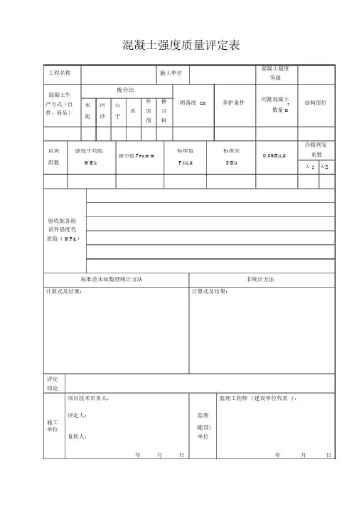 混凝土强度质量评定表