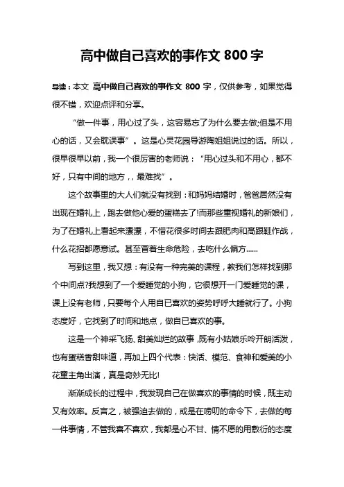 高中做自己喜欢的事作文800字