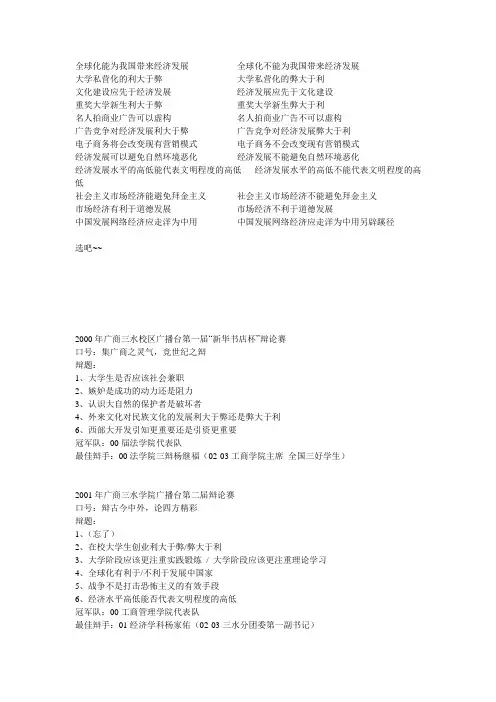 辩论赛辩题