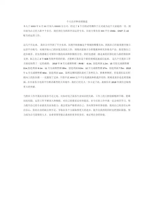 个人自评和业绩描述