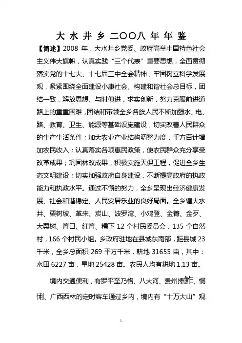 大水井乡2008年年鉴