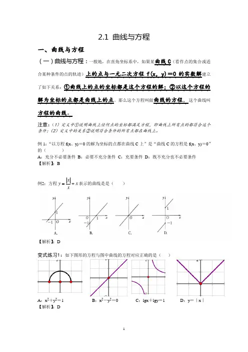 选修2-1曲线的方程讲义