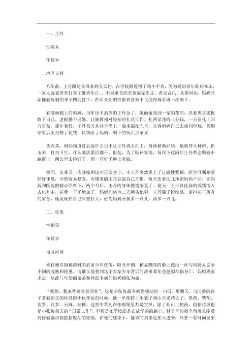 2020年最美孝心少年事迹材料汇总十篇